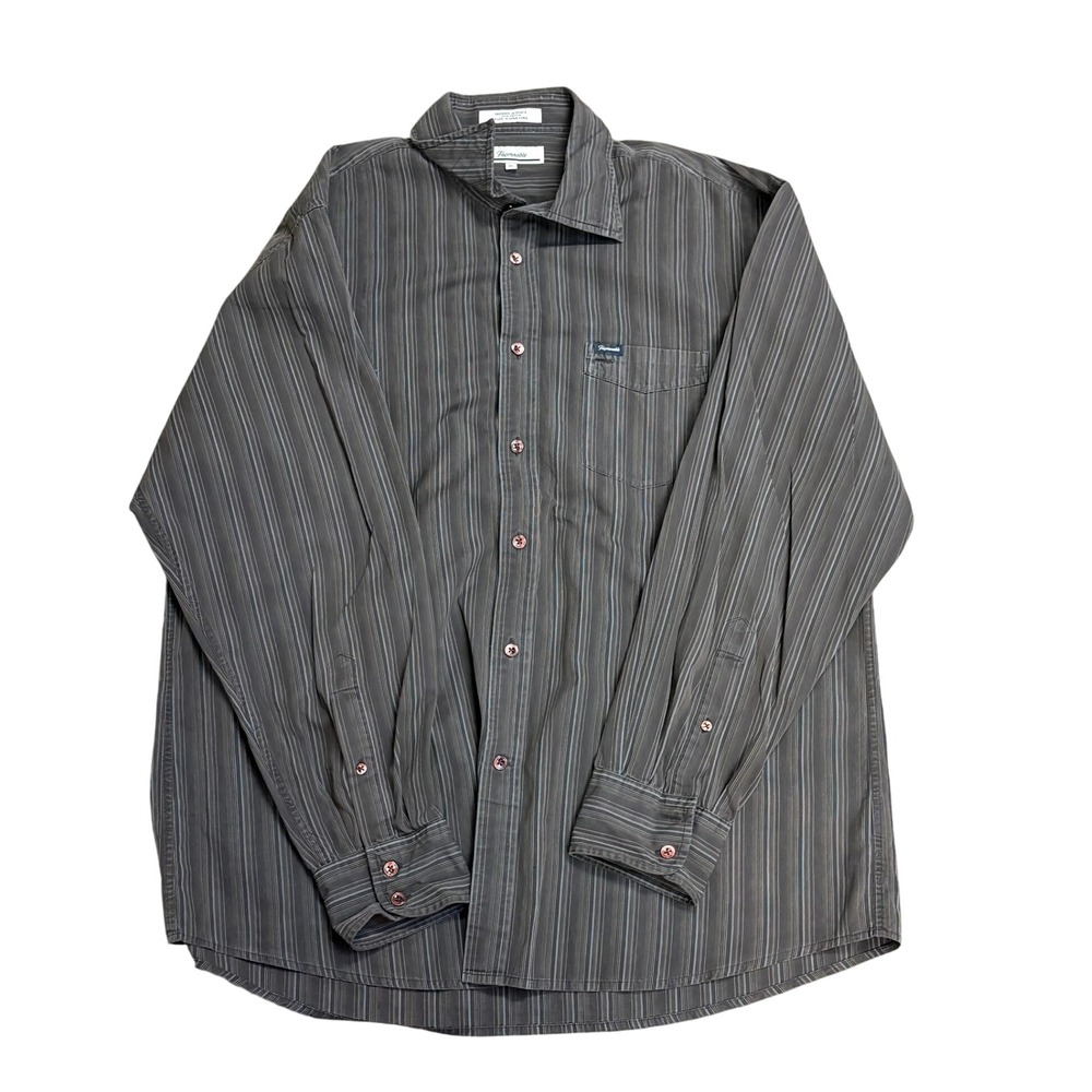 Faconnable XL Striped Button Down Shirt Long Sleeve Grey Earth Tone